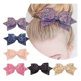 Pinzas - 5 Inch Glitter Hair Bows Boutique Hair Clips 6 Pcs 