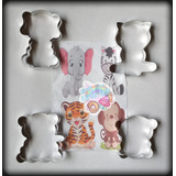 *kit 4 Cortadores Galleta Animales De La Selva Mono Elefante Zebra Tigre Fondant Pasta Flexible Royal Icing Chocolate