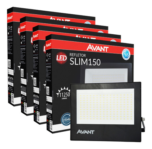 Kit 4 Refletor Led Avant Bivolt 150w Led Branco Frio Preto