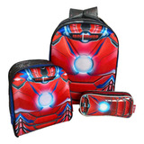 Kit Mochila Iron Armadura Ferro Infantil Costas 3d G Meninos