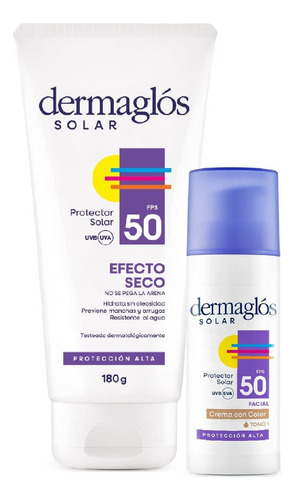 Kit Solar Dermaglós (efecto Seco X180ml + Tono Claro X50g)