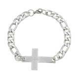 Pulseira Católica Cruz Pai Nosso Aço Inox Religioso Crucifix