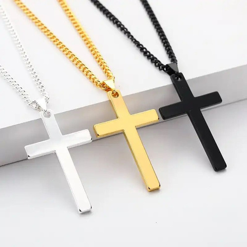 Colar Masculino Cruz Cordão Corrente Com Pingente Cruz Metal