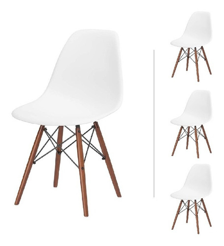 Set 4 Sillas Estilo Eames Comedor Casa Patas Nogal Mundo In Color De La Estructura De La Silla Blanco