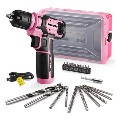 Set De Taladros Eléctricos Workpro Pink, 8 V, Inalámbrico, C