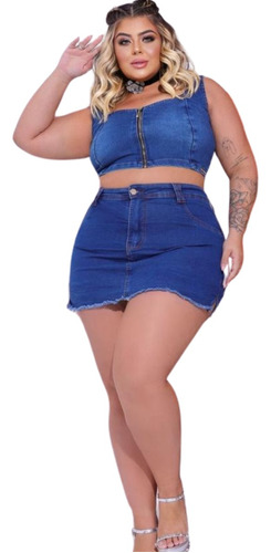 Short Saia 360 Grau Jeans  Plus Size Curto Algodão Elastano