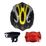 Kit Capacete Bike Com 3 Ajustes+ Sinalizadores De Segurança Cor Amarelo Tamanho 54 - 64