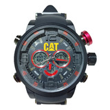 Reloj De Pulsera Análogo/digital Uso Rudo Cat Color De La Correa Negro Color Del Bisel Negro Color Del Fondo Rojo