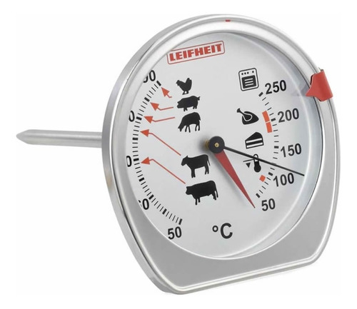 Termometro Doble Leifheit Analogico Horno Carne Asado Color Plateado