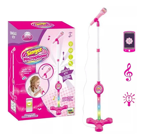 Microfone Infantil Brinquedo Karaoke Com Pedestal Som E Luz