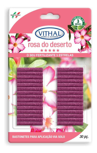 Fertilizante Vithal Bastonete Rosa Do Deserto C/ 30 Bastões