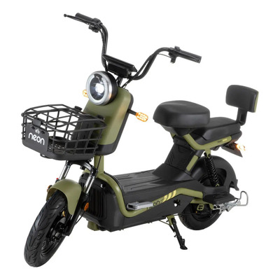 Motobici Bicicleta Eléctrica R14 Neon EBIKE500 Motor 500w Vel Max 35 Km\u002Fh Cuadro de Acero Frenos de Tambor 200 Kg Color Verde Oliva | Envío gratis