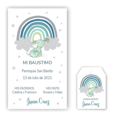 30 Tarjetas De Bautismo + 30 Tags (nenes)