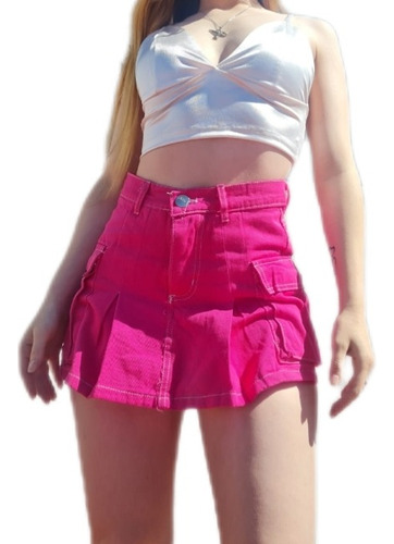 Short Pollera Cargo Jeans Tiro Alto Mom Mujer Moda Tendencia