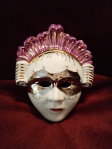 Antigua Mascara Veneciana En Fina Porcelana Limoge. Ver Desc