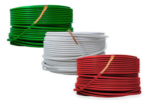 Kit 3 Cable Eléctrico 50 Metros Calibre 10 Verde Blanco Rojo