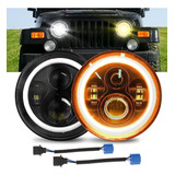 Par 7'' Faro H4 Led Redondo Ojo Ángel Wrangler Jeep Vocho Jk