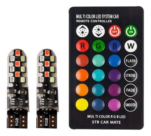 Par Focos T10 Led Pellizco Multicolor C/estrobo C/control