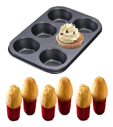 Bandeja Para Hornear Molde Antiadherente 6 Cupcakes Muffins