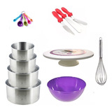 Set Bandeja Giratoria Torteras Espatulas Batidor Bowl Tf