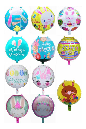 Pack 25 Globos Metálicos Pascua Conejitos 45cm Sin Varillas