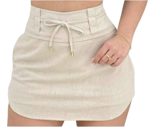 Shorts Saia Cintura Alta Linho Feminino Alfaiataria