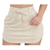 Shorts Saia Cintura Alta Linho Feminino Alfaiataria