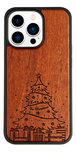 Funda Para iPhone Árbol De Navidad Madera Con Tu Nombre