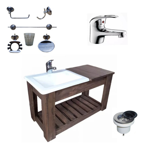 Vanitory Colgante De 70cm + Grifería + Kit De Baño 5 Piezas