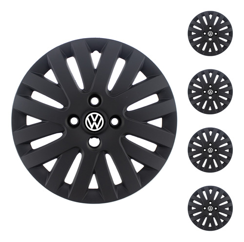 X4 Tazas Volkswagen Gol Trend C/ Logo De Color Negra Mate