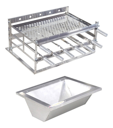 Kit Braseiro 71x50 Com Grill Manual 6 Espetos Inox + Brinde