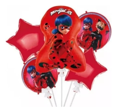 Set De 5 Globos Bouquet Miraculous Lady Bug