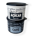  Tupperware Jogo Mantimento Café Açúcar Pb Preto  Branco