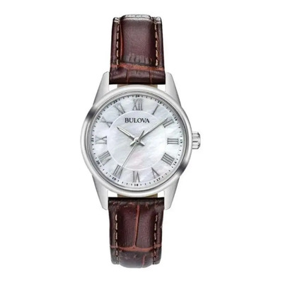 Reloj Bulova Classic Dress 96l271 Original Dama Color De La Correa Café Color Del Bisel Plateado Color Del Fondo Blanco
