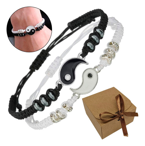 Conjunto De Pulseiras Feminina Yin Yang Casal Dupla Presente