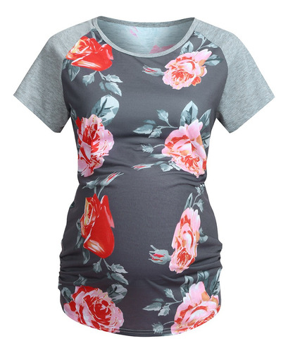 Camiseta De Manga Corta Con Estampado Floral Para Mujer, De