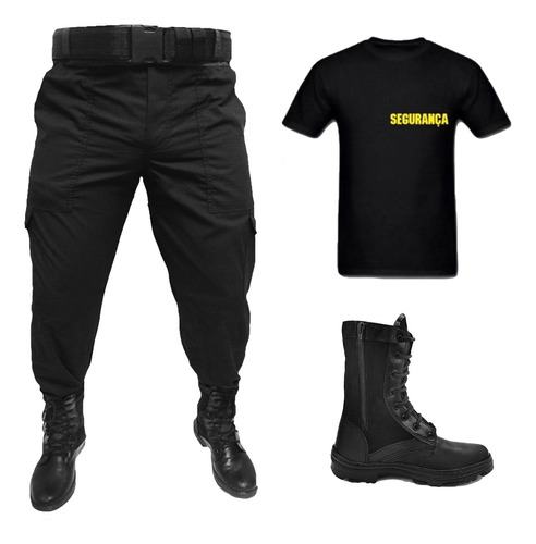 Calça Vigilante+ Coturno Militar + Camiseta Segurança+ Cinto