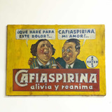 Anuncio Antiguo De Cafiaspirina Pintado En Tela Ca. 1950