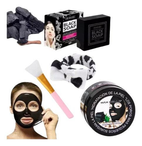 Macara Mascarilla Facial Negra Jabón Brocha De Silicona Pack