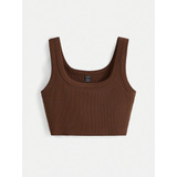 Top Tank Crop Unicolor Marron