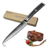 Cuchillo Carne Asado Serrucho Acero Japonés Damasco 127mm