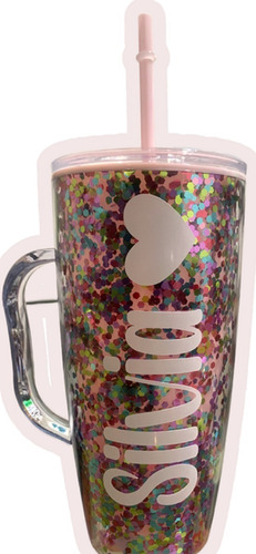 24 Vasos Glitter Personalizado Con Asa Y Popote