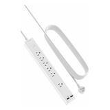 15ft White Surge Protector, 6 Outlets Power Strip With 2 Usb