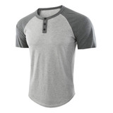 Playera Manga Corta Henley Casual Para Hombre Con Botones