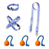 Kit 3 Brinquedos Bola Twist + Coleira Dog + Peitoral + Guia