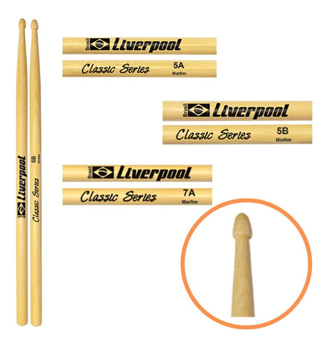 Par Baqueta Bateria Liverpool Classic Series Marfim 5a 5b 7a