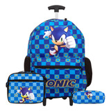 Kit Mochila Escolar Infantil Carrinho Sonic Com Lancheira Rf