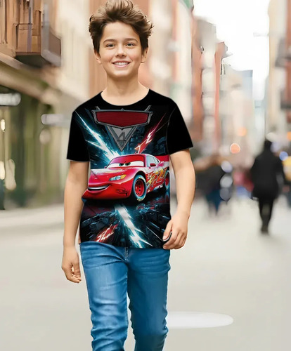 Playera Infantil Cars Rayo Mcqueen 3d Full Print