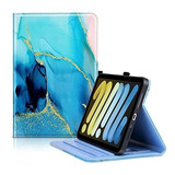 Funda Color Azul Marmol Para iPad Mini 6 Piel Sintetica