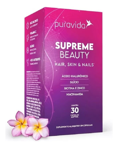 Supreme Beauty Com Ácido Hialurônico - Puravida 30 Cápsulas